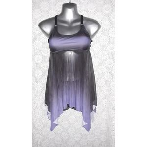 NIP Sz S Sheer Mesh Tankini 2 Piece Casoda Purple Ombre Swim Suit